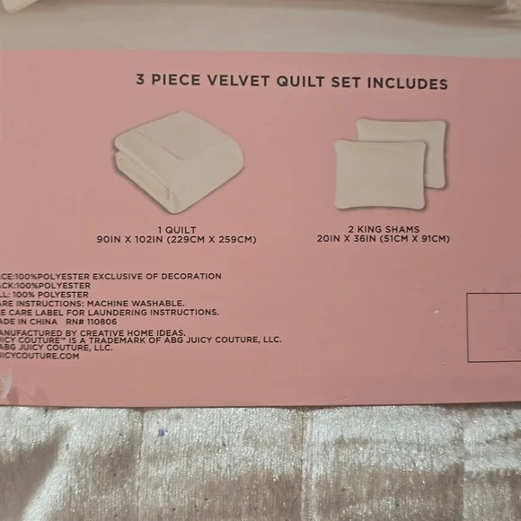 Juicy Couture Home King Size Shinmer 3-PC Velvet Quilt Set